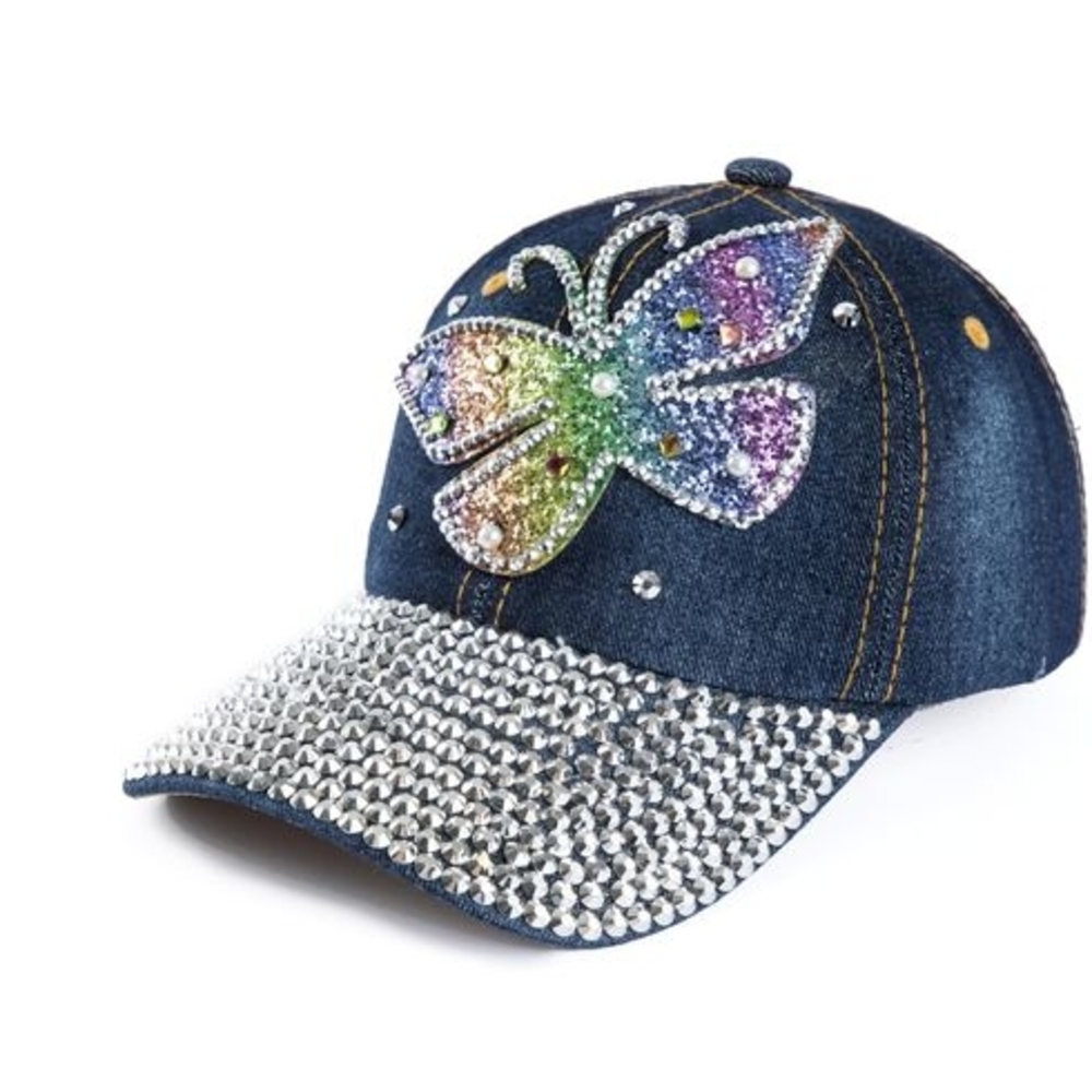 Woman's Denim Butterfly Cap with Rhinestones
